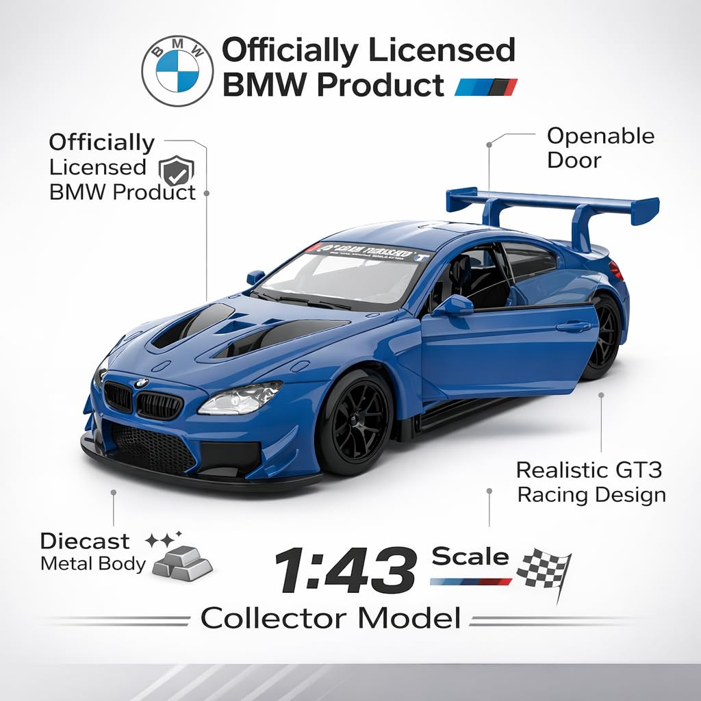 MSZ Official Licensed BMW M6 GT3 Diecast Model Car 1:43 Scale