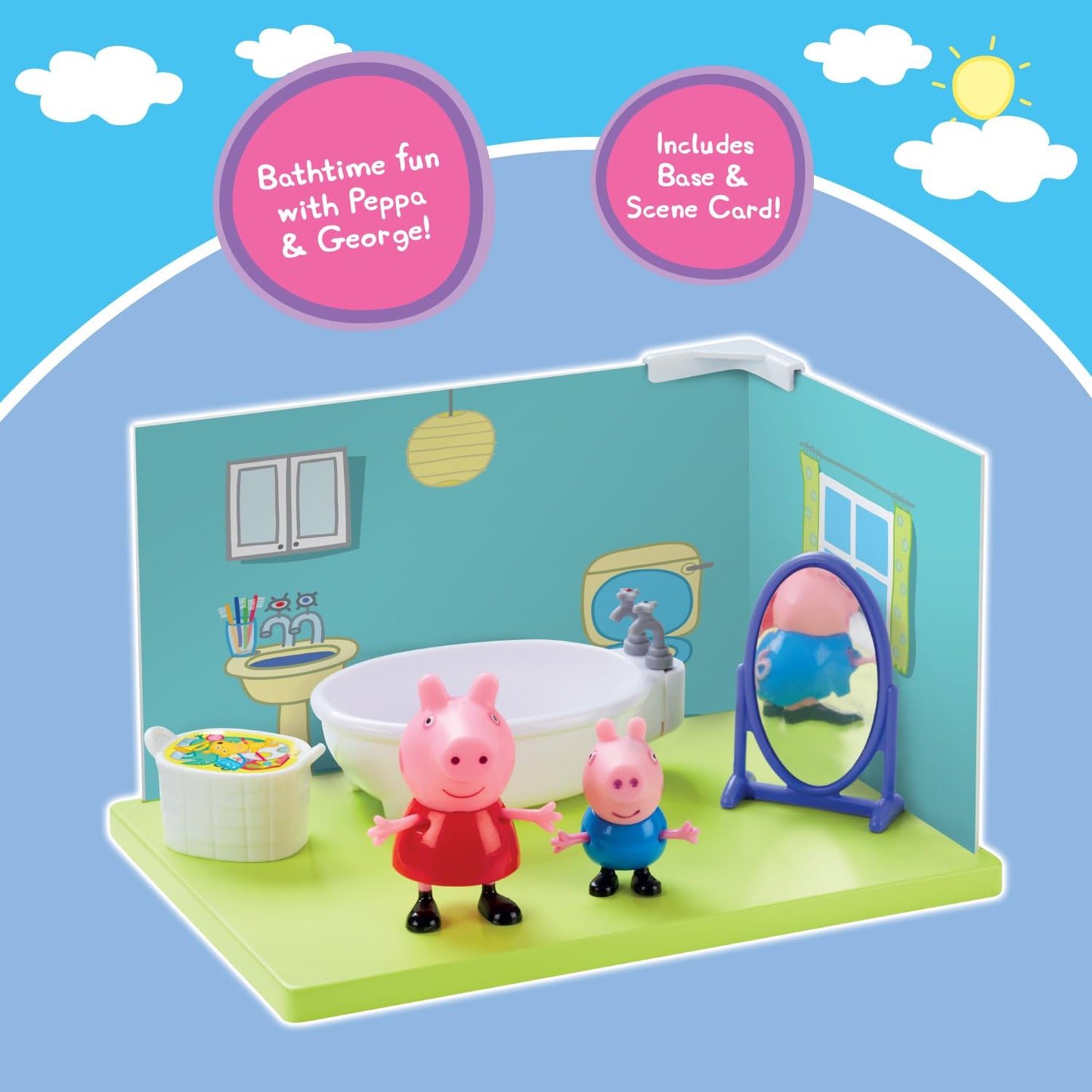 PEPPA PIG and George's Bathroom Themed Preschool Toyset, Includes 2 Poseable Figures, Bathtime Accessories and Scene Cards, Toy for Girls and Boys Ages 3+