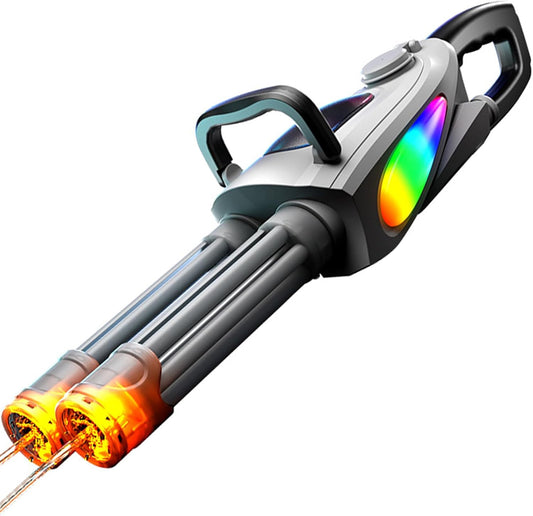 Double Barrel Gatling Electric Water Gun Set, Powerful Rotating Water Gun, Gatling Electric Water Guns with LED Light, Long Range Automatic Double Barrel Squirt Guns for Adults Kids