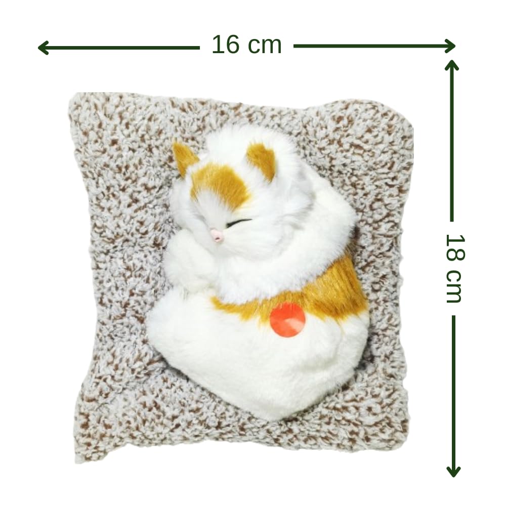 Sleeping Cat Plush Toy with Meow Sound, Air Purifying Carbon Pillow, Car and Home Decor (Brown)