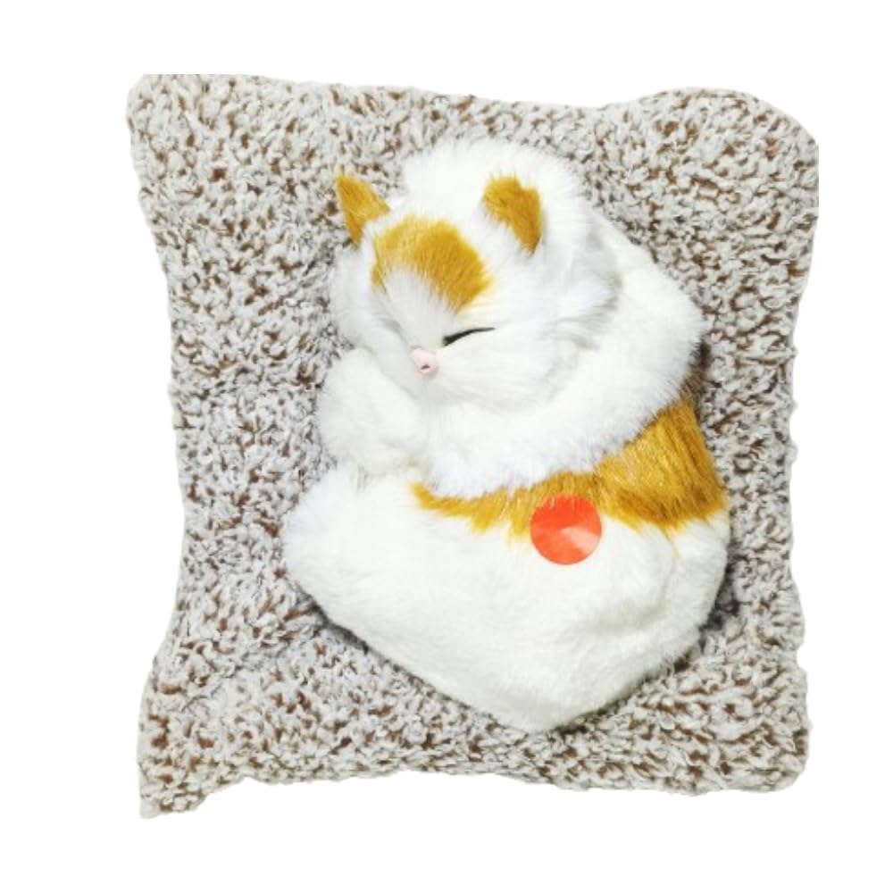 Sleeping Cat Plush Toy with Meow Sound, Air Purifying Carbon Pillow, Car and Home Decor (Brown)