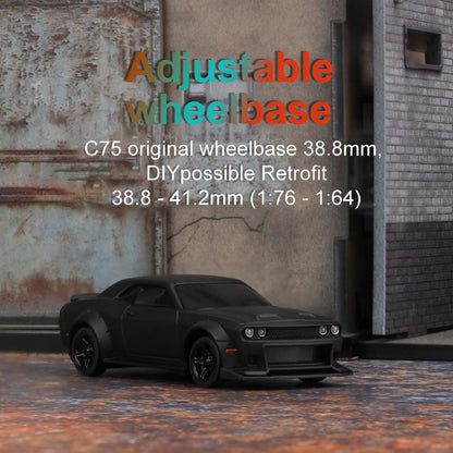 1:76 Turbo Racing Scale RC Sport Car, Table Racing Remote Control Mini Model Car Full Proportional Rtr Kit Toys (C75-Black