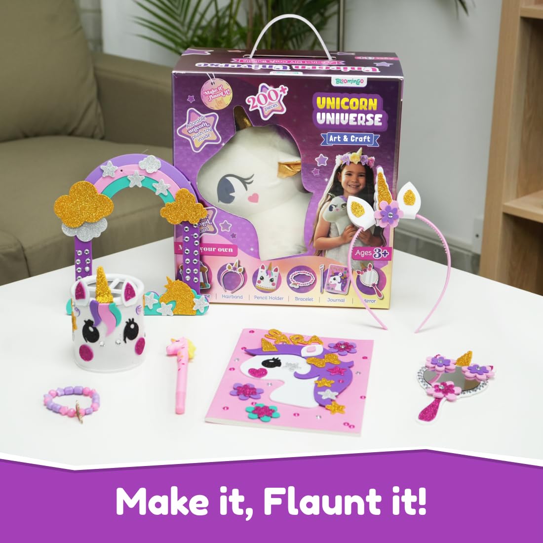 Bloomingo DIY 6-in-1 Unicorn Universe : 200+ Piece Unicorn-Themed DIY Craft Activity Set | DIY Craft Kits Creative & STEM Educational Gift for Girls Age 4 & Above | Birthday & Return Gift for Kids