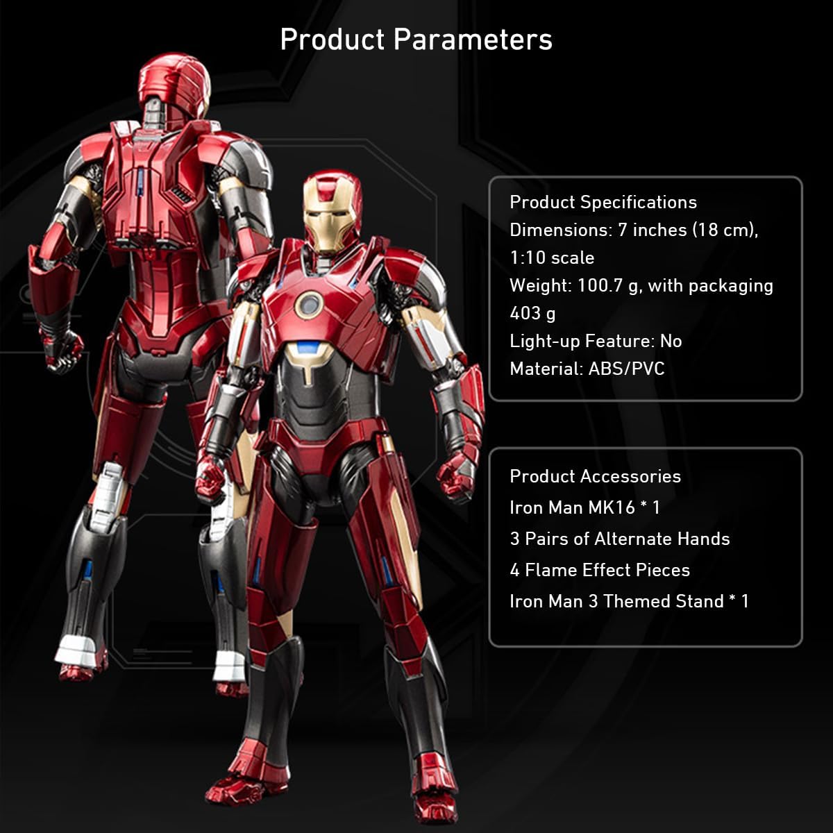 ZD Toys 1/10 Non-Luminous Version Iron Men MK16 Action Figures