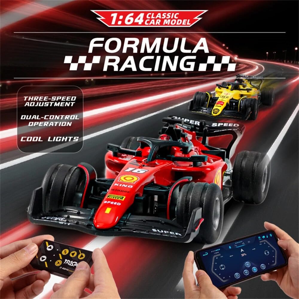 1:64 Die cast Metal F1 Mini RC Racing car with LED Lights | 2.4GHz Remote Control Car | 3 Speed Adjustable, USB Rechargeable RC Alloy Car for Kids & Adults Indoor/Outdoor Racing Red