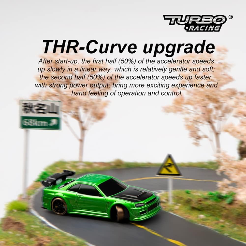 Turbo Racing 1:76 Scale Drift RC Car, Table Racing 2.4GHZ Remote Control Mini Model Car with Gyro Full Proportional RTR for Adults Toys (C64-Green)