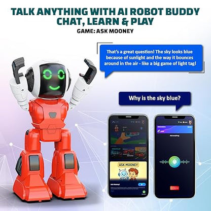 Mirana Moonwalker | Smart Interactive Chat-GPT AI Robot Toy for Kids | USB Rechargeable Type-C | AR Games & in-Built Bluetooth Speaker | Remote & App Controlled | Gift for Boys & Girls 2+ Years (Red)