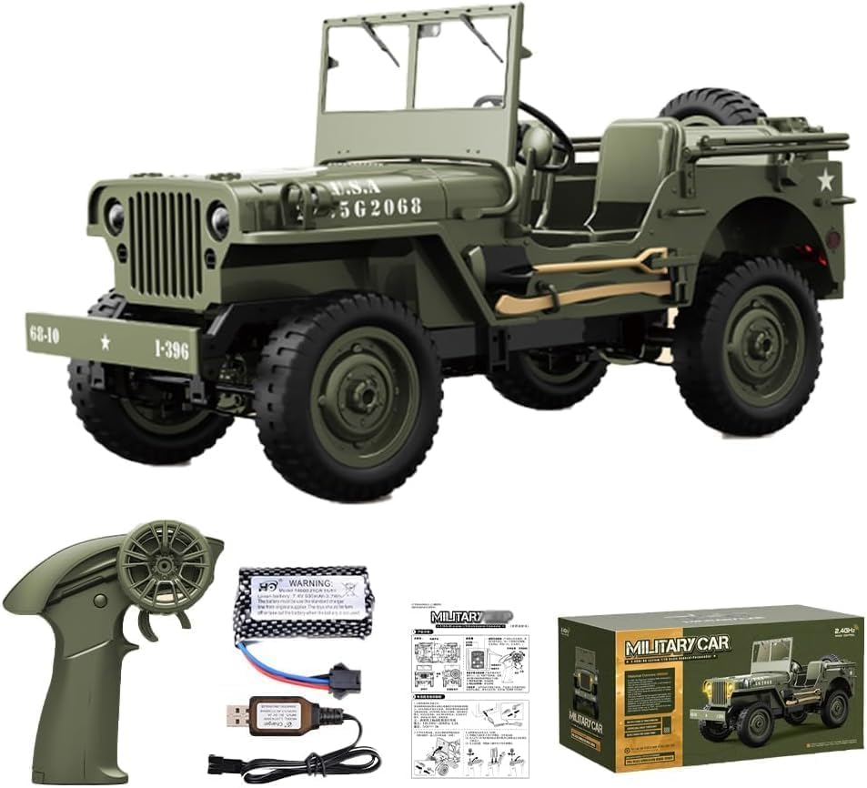 JJRC C8815 RTR 1/10 4WD RC Willys Military Truck – Rock Crawler with Metal Frame & LED Lights