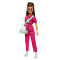 Doll in Trendy Pink Jumpsuit with Storytelling Accessories and Pet Puppy, Brown Hair in High Ponytail