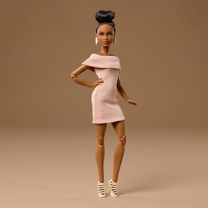 Barbie Basics Model Collector Fashion Doll 08 with Brunette Hair in Tan Dress & Strappy Heels
