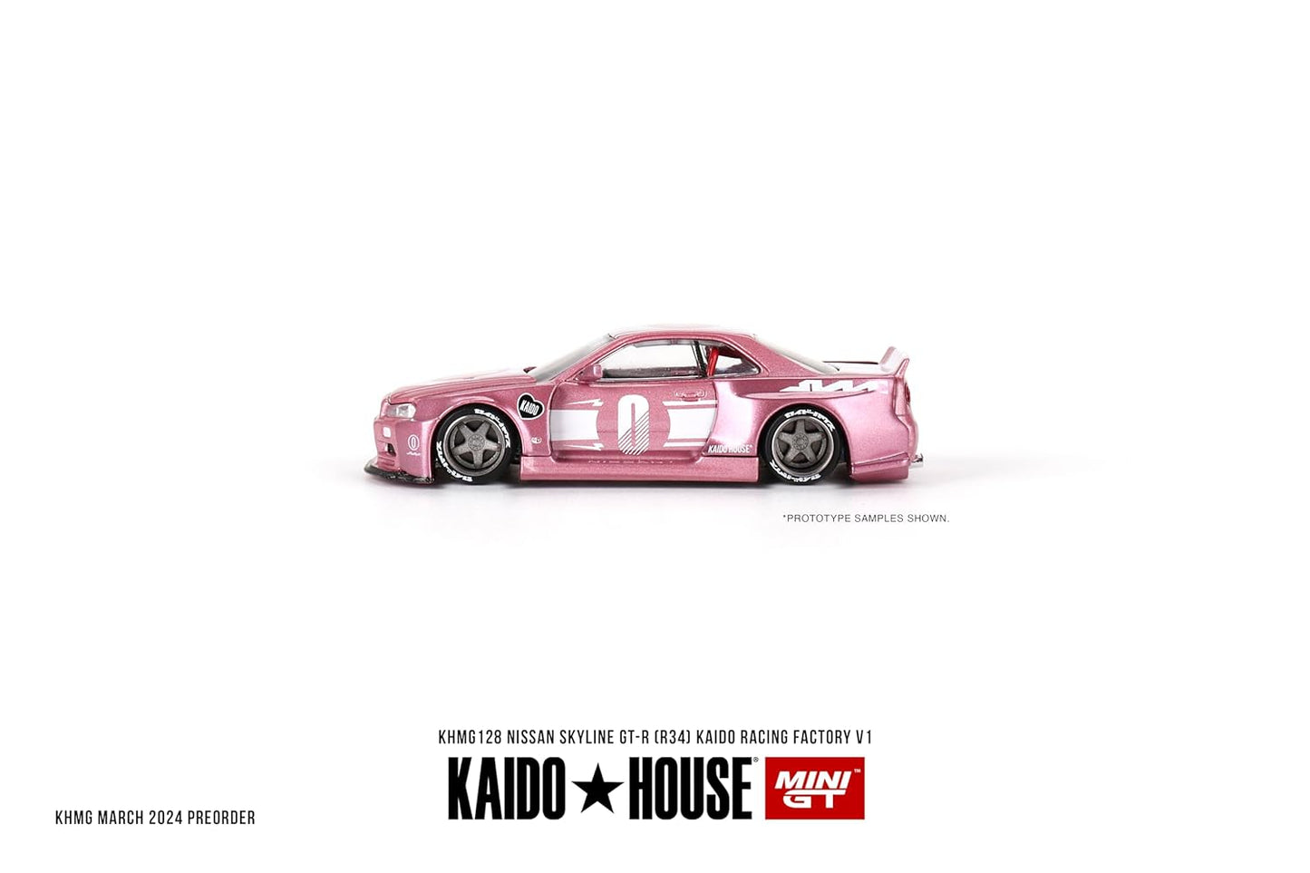 Nissan Skyline GT-R (R34) Kaido Racing Factory V1 Pink 1/64 Diecast Model Car Kaido House KHMG128