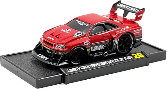 1999 Skyline GT-R (R34) #5 "Liberty Walk Red and Black 1/64 Diecast Model Car by Muscle Machines