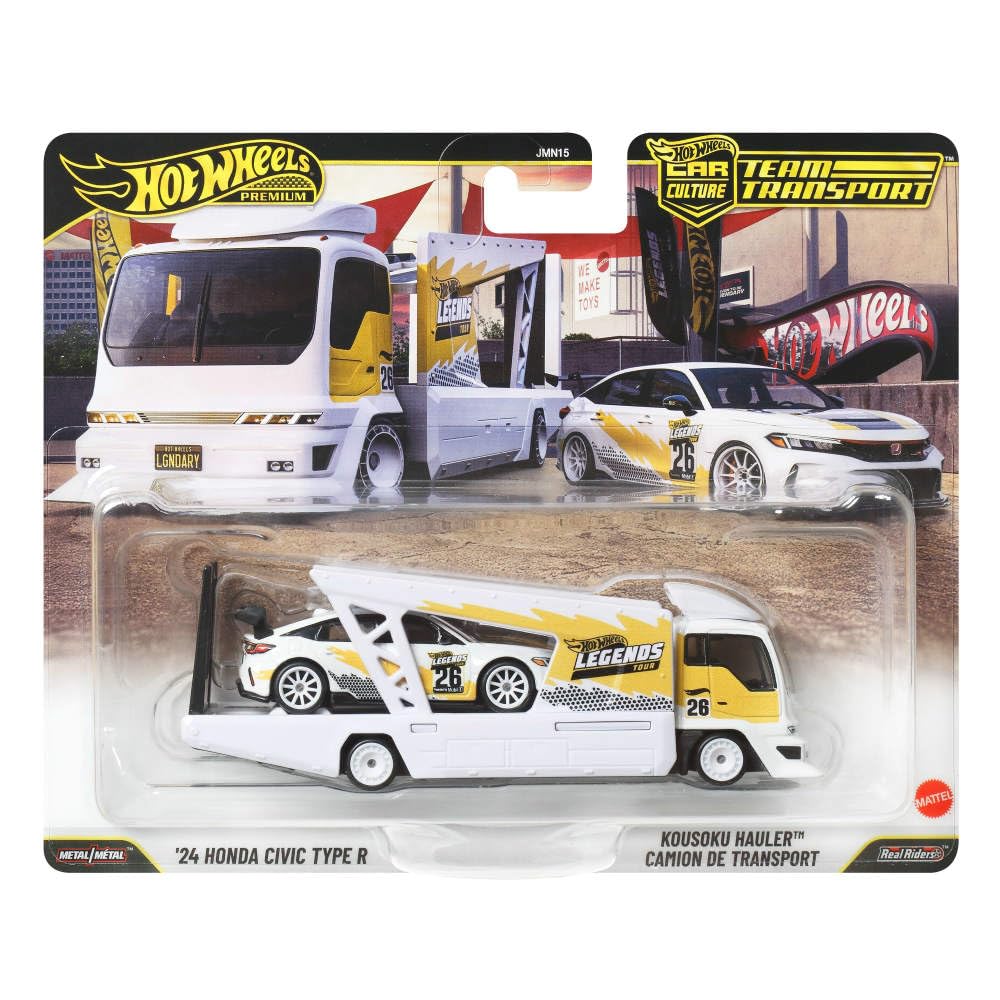 Hot Wheels Premium Car Culture Team Transport '24 Honda Civic Type R With Kousoko Hauler Camion De Trasnsport 1:64 Scale