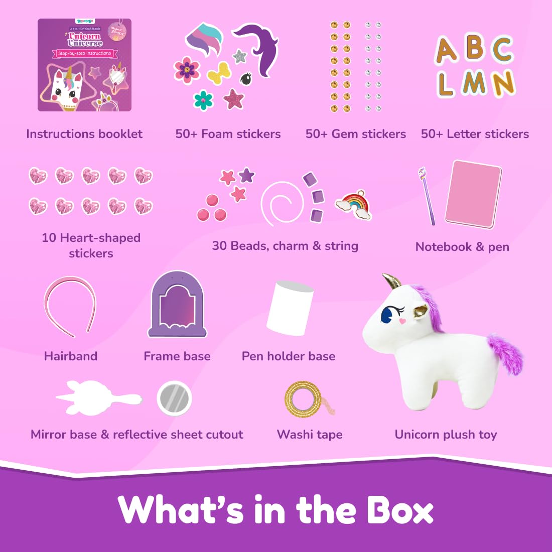 Bloomingo DIY 6-in-1 Unicorn Universe : 200+ Piece Unicorn-Themed DIY Craft Activity Set | DIY Craft Kits Creative & STEM Educational Gift for Girls Age 4 & Above | Birthday & Return Gift for Kids