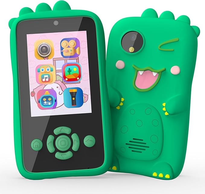 Happy Hues Smart phone Toy with MP3 Music Player Dual Camera for Selfies- in Built Games 2.4" Screen 8MP Camera Toys for Boys & Girls- Green,Sky Blue, Green