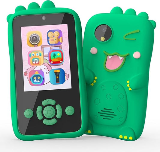 Happy Hues Smart phone Toy with MP3 Music Player Dual Camera for Selfies- in Built Games 2.4" Screen 8MP Camera Toys for Boys & Girls- Green,Sky Blue, Green