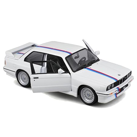 Burago May Cheong Group BMW M3 Series 1988 BBS Rims and M Strips Model Car 1:24 Scale Toy for Children Collectable from 3 Years 21100W,White