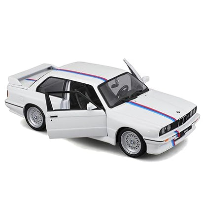 Burago May Cheong Group BMW M3 Series 1988 BBS Rims and M Strips Model Car 1:24 Scale Toy for Children Collectable from 3 Years 21100W,White