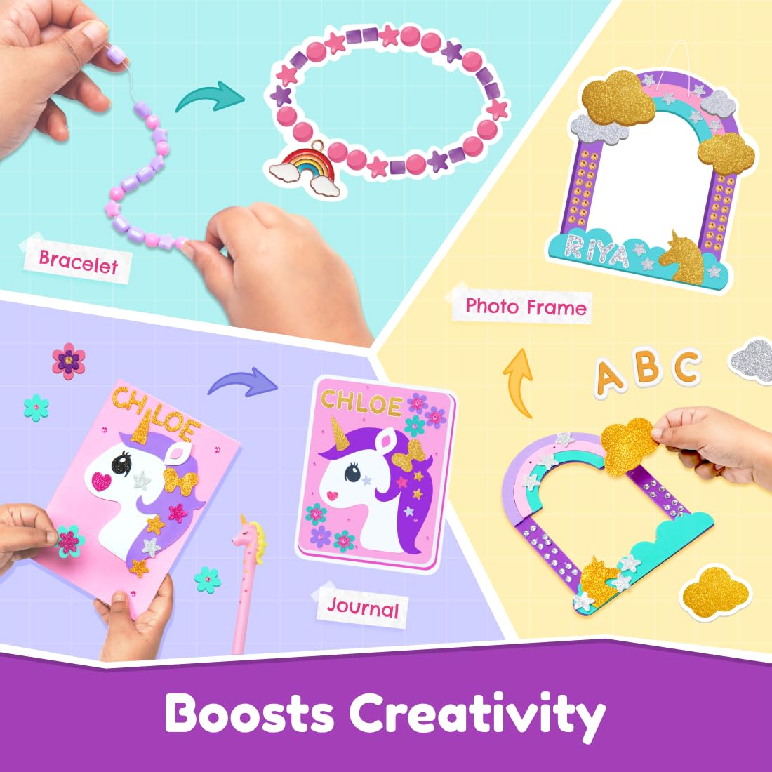 Bloomingo DIY 6-in-1 Unicorn Universe : 200+ Piece Unicorn-Themed DIY Craft Activity Set | DIY Craft Kits Creative & STEM Educational Gift for Girls Age 4 & Above | Birthday & Return Gift for Kids