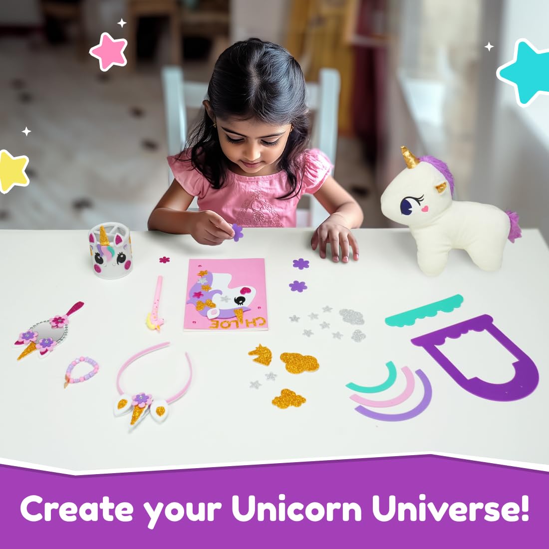 Bloomingo DIY 6-in-1 Unicorn Universe : 200+ Piece Unicorn-Themed DIY Craft Activity Set | DIY Craft Kits Creative & STEM Educational Gift for Girls Age 4 & Above | Birthday & Return Gift for Kids