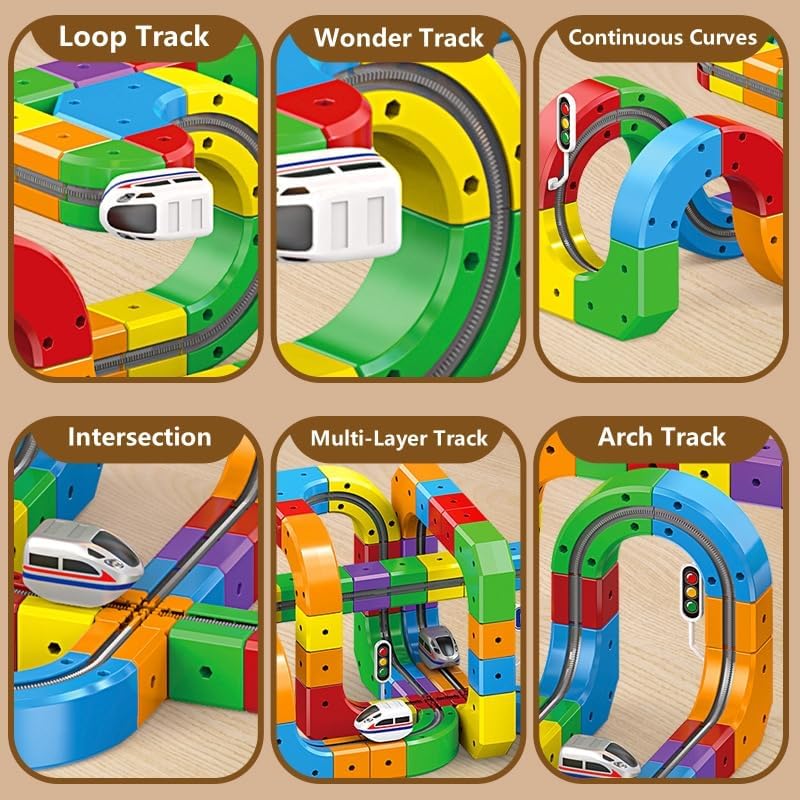 DIY Cube Track Magic Rail Train Set,Educational Building Track Toy for Kids Ages 3+(51 Pcs Block Set)