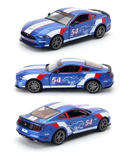 CCA 1:34 Ford Mustang GT 2018 Die-Cast Car with Openable Hood & Doors, Lights and Sound Toy Vehicle for Kids (Blue)