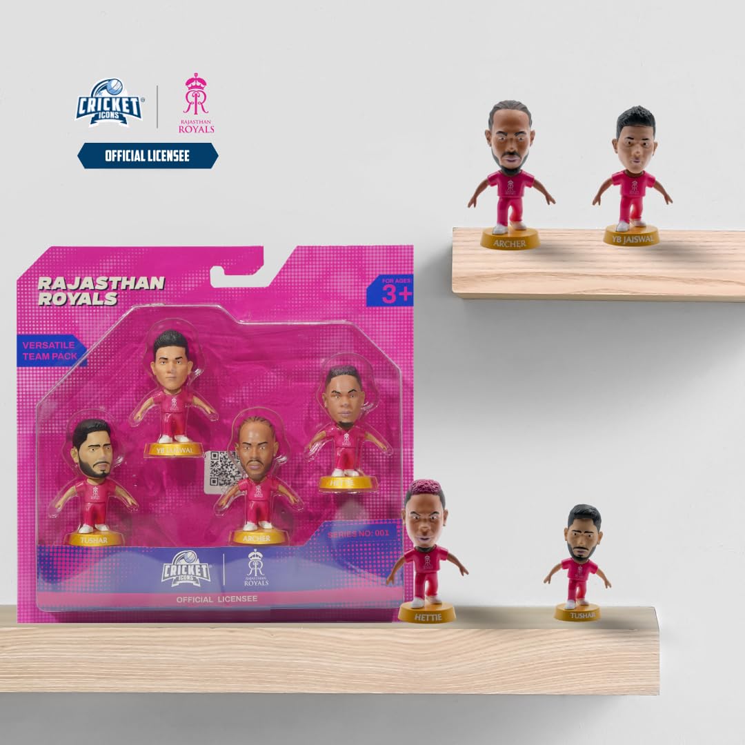 CRICKET ICONS Rajasthan Royals Versatile Team Collectible Figurine – Pack of 4, IPL Edition, Miniature Collectables with 360° Rotatable Heads – Sports Fan...