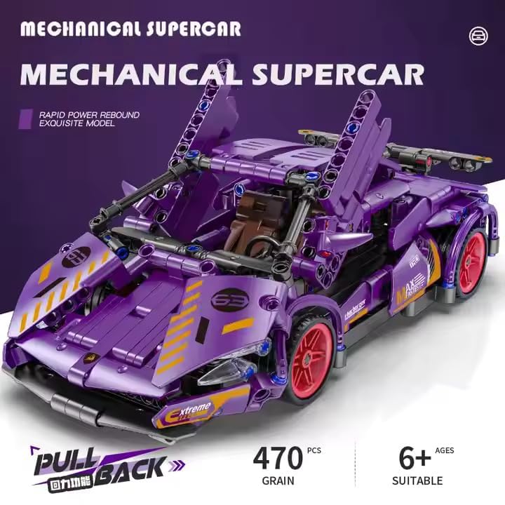 1:18 Scale Pull-Back Racing Car Building Block Set, designed to resemble a supercar.