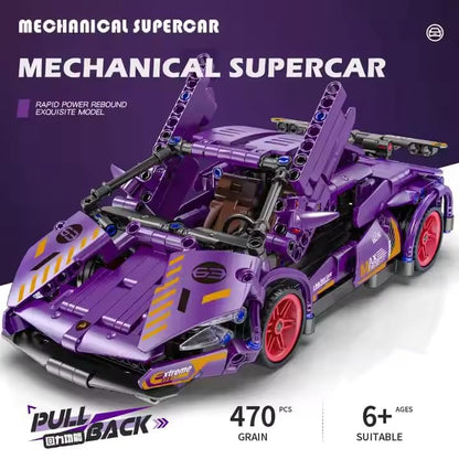 1:18 Scale Pull-Back Racing Car Building Block Set, designed to resemble a supercar.