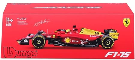 burago-1/24 Scale Model Compatible With Ferrari Formula 1 Scuderia Monza Livery 2022 F1-75 Compatible With Charles Leclerc, Red