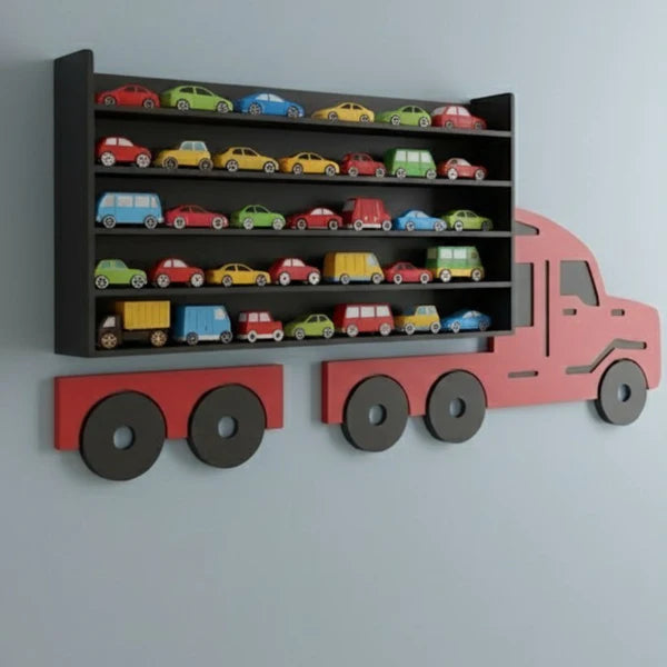 Cocoland Toys pink truck-shaped diecast display rack with diecast cars