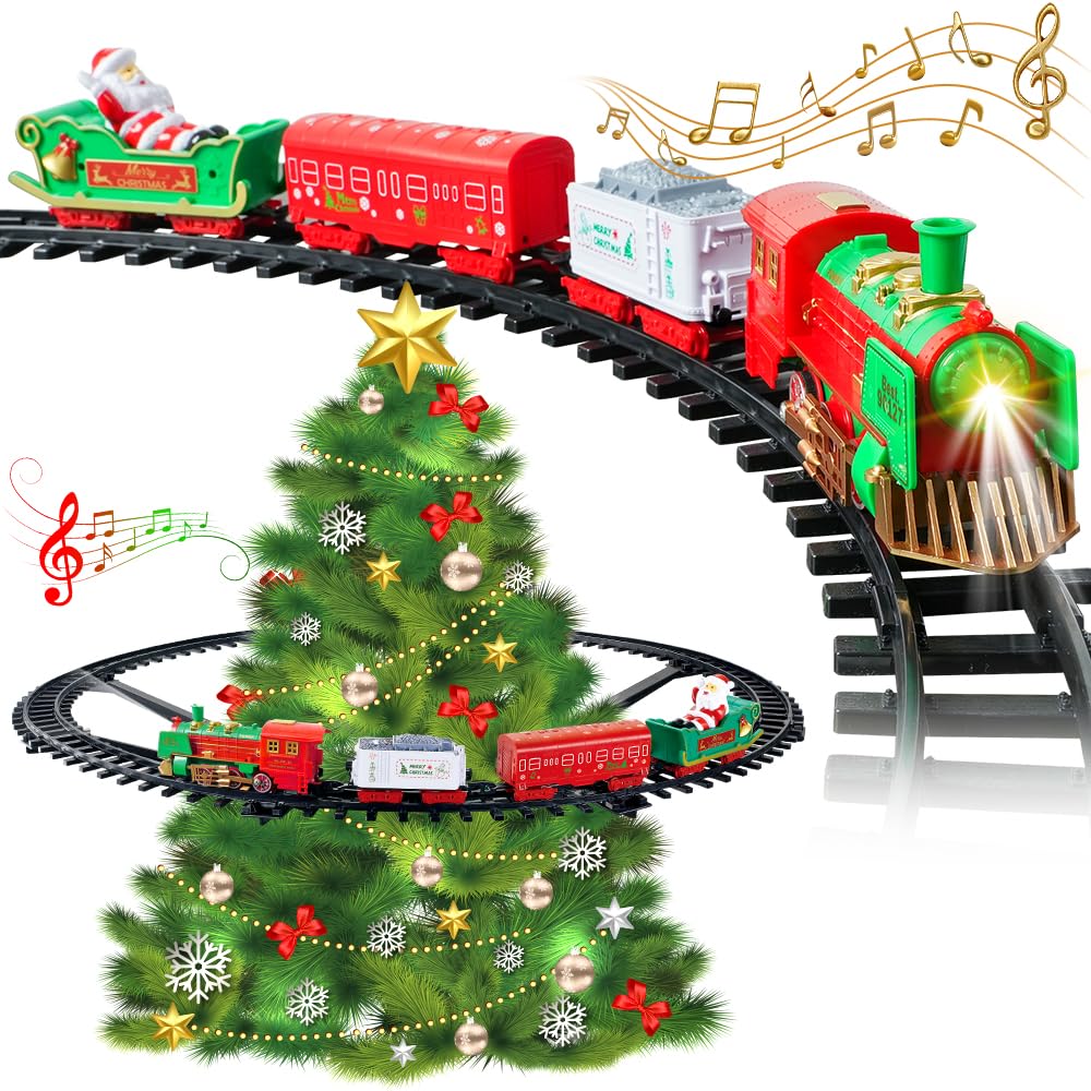 Christmas Train Set - Christmas Train Toy with Light & Sound for Boys Girls, Train Toy Set Around Under The Christmas Tree, Best Decoration Indoor