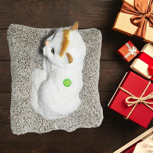 Plush Cat Toy with Meow Sound, White and Brown Persian Cat, Soft Stuffed Animal with Pillow