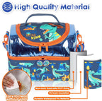 Multi Compartment Dual Slot Lunch Bag Double Insulated Tiffin Lunch Bag with Multi Zipper Pockets for School (Rooar Dino)