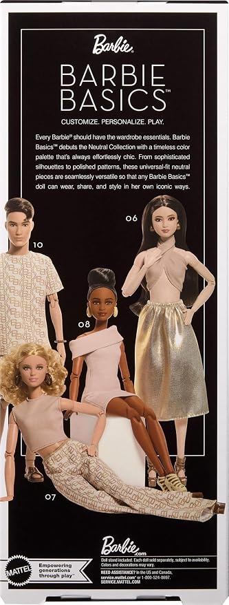 Barbie Basics Model Collector Fashion Doll 07 with Blonde Hair & White Print Pants, Universal-fit Fashions & Posable Body