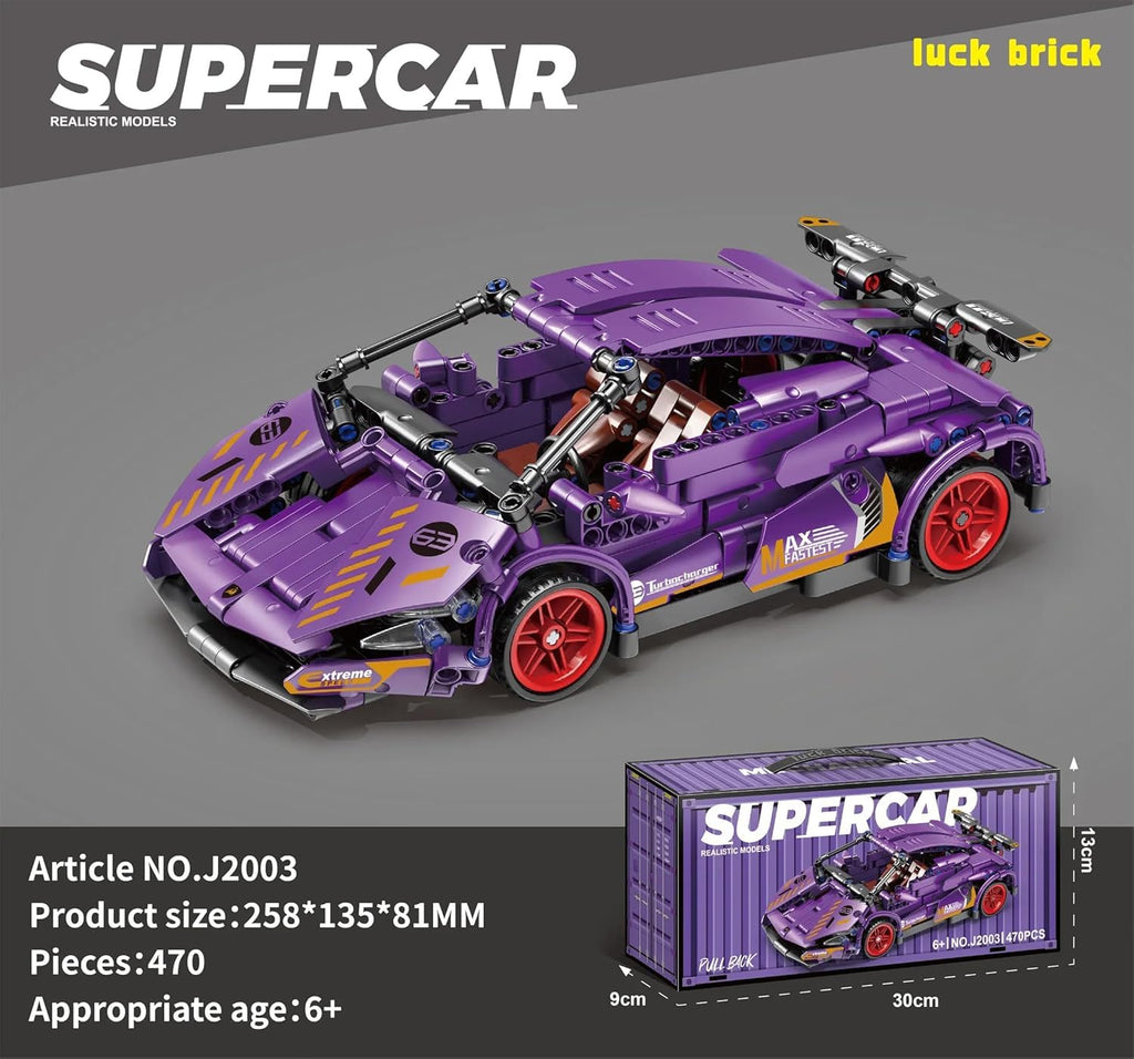 1:18 Scale Pull-Back Racing Car Building Block Set, designed to resemble a supercar.