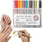 Nail Art Markers 0.7mm Nail Art Pens Set 12 Colors for DIY Painting Nails, Drawing
