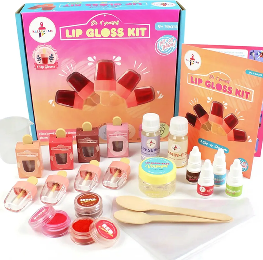 Kalakaram Lip Gloss DIY Kit - Make 8 Lip Gloss with nourishing Vitamin E Oil