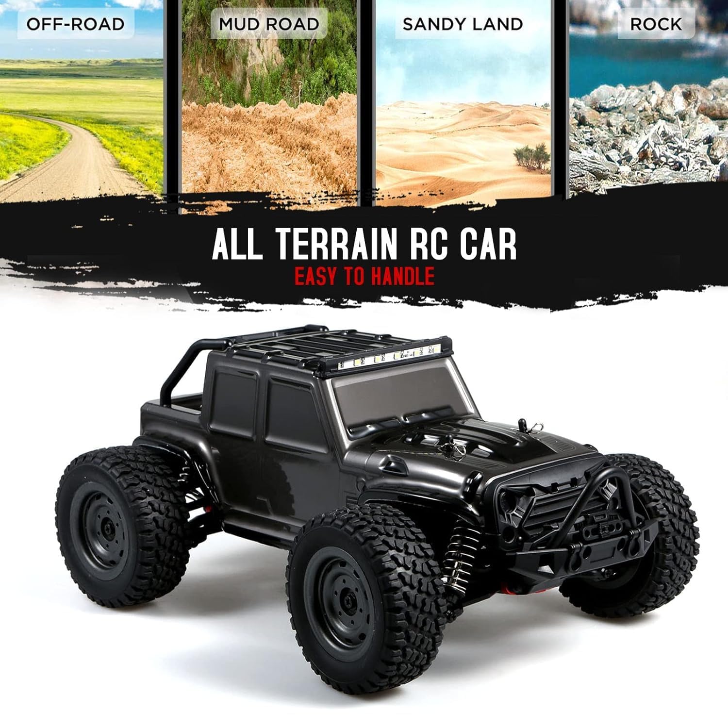 Gantry 1:16 4x4 2.4G Remote Control Off-Road Truck – 38Km/h High Speed Electric RC Car Toy with LED Lights, 4x4 All-Terrain Vehicle for Kids & Adults, Durable Racing and Off-Road Adventure Truck (Black)