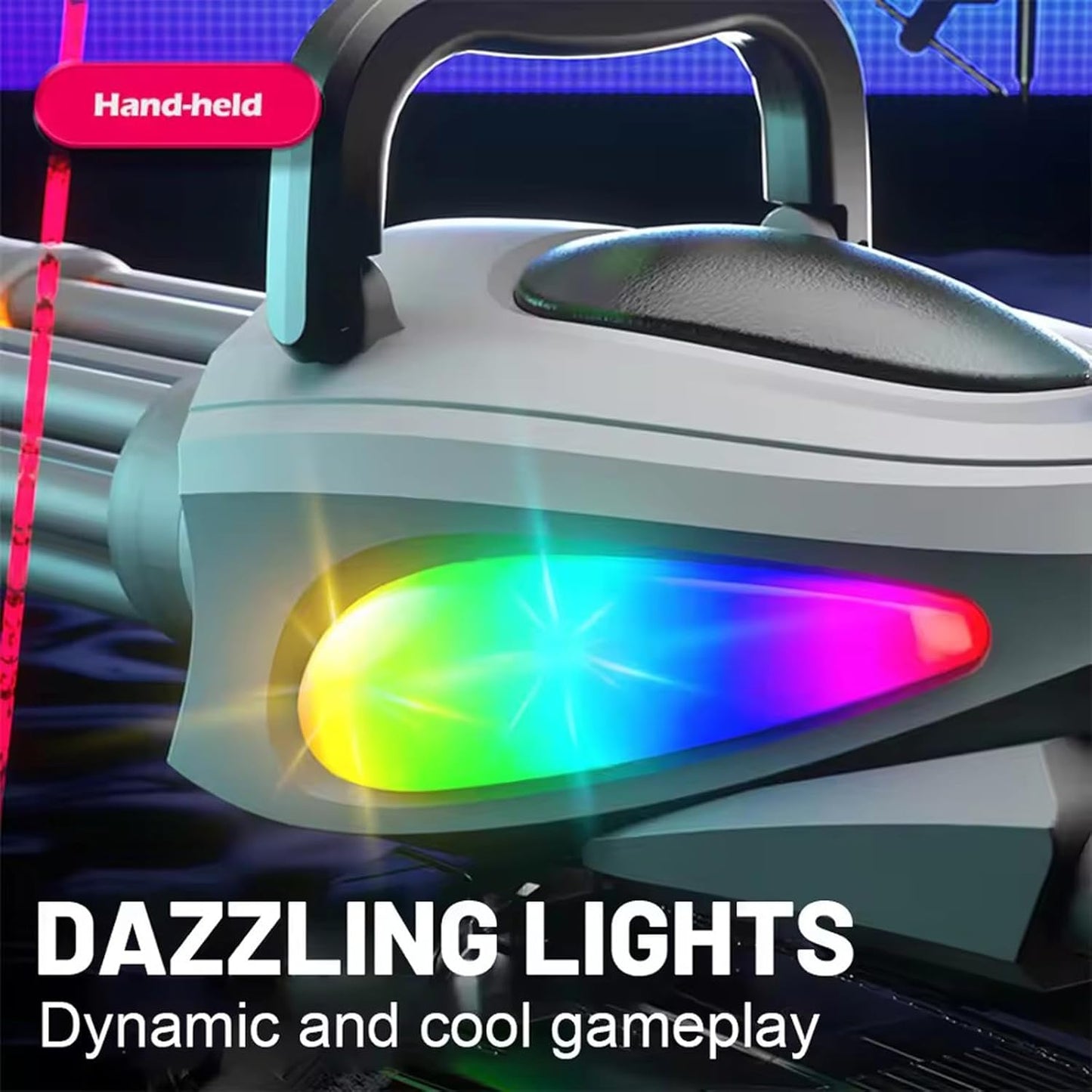 Double Barrel Gatling Electric Water Gun Set, Powerful Rotating Water Gun, Gatling Electric Water Guns with LED Light, Long Range Automatic Double Barrel Squirt Guns for Adults Kids