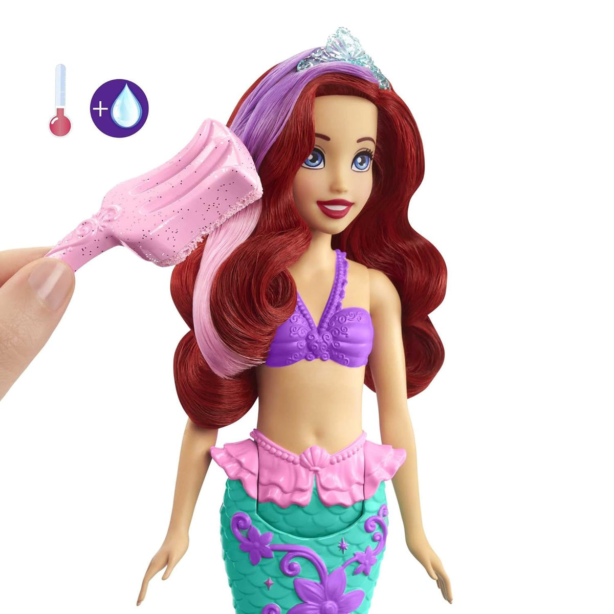 Disney Mattel Princess Toys, Ariel Mermaid Doll with Color-Change Hair and Tail, Color Splash Water Toy Inspired by The Movie