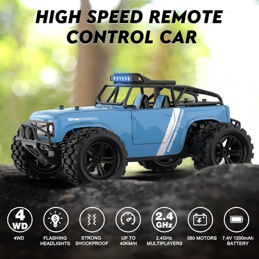 1:18 Scale Remote Control Car, 40 KM/H High-Speed Monster Truck for Boys Adults, LED Light 4WD All Terrain RC Truck with 2.4 GHz Remote Control, 4x4 Waterproof Off-Road Truck