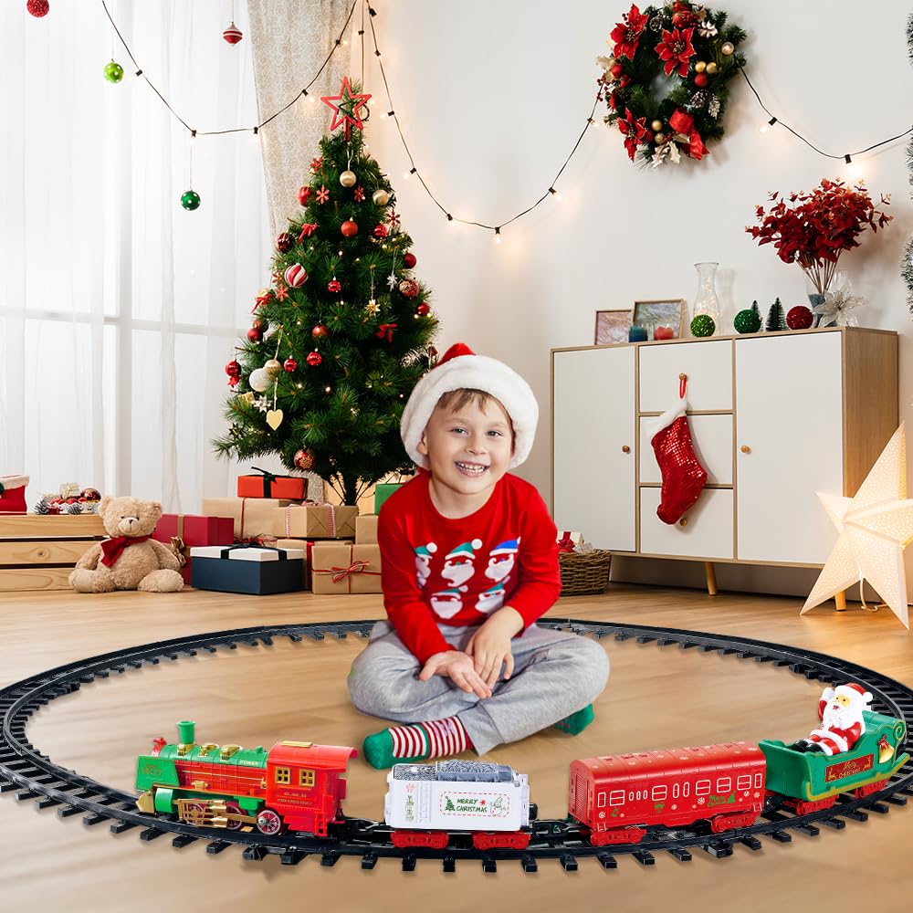 Christmas Train Set - Christmas Train Toy with Light & Sound for Boys Girls, Train Toy Set Around Under The Christmas Tree, Best Decoration Indoor