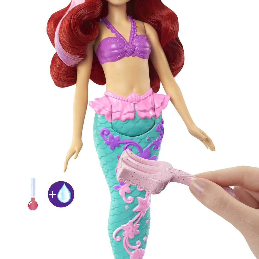 Disney Mattel Princess Toys, Ariel Mermaid Doll with Color-Change Hair and Tail, Color Splash Water Toy Inspired by The Movie