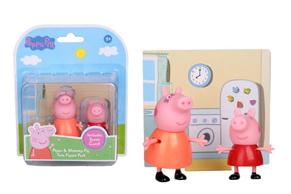 PEPPA PIG and Mummy Pig Twin Figure Fun Pack with Two Poseable Figures and a Scene Card, Preschool Toyset for Girls and Boys Ages 3 and Up, Birthday Gift Toys for Kids