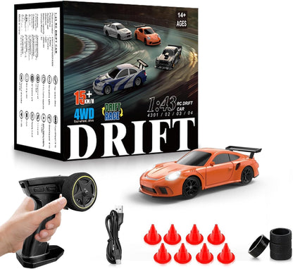 RC Drift Car, 1/43 Mini RC Drift Car with Gyroscope, 2.4GHz Full Proportional Remote Control Cars, 4WD High Speed Racing with Lights, Racing Tires, Model Cars Gift for Adults, Kids, Boys, Girls Visit the Everbigmai Store