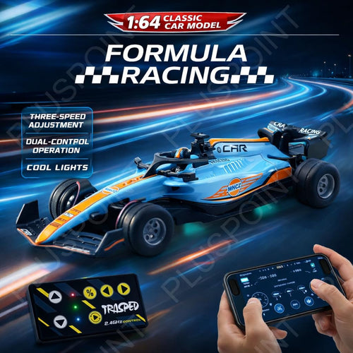 1:64 Diecast Metal F1 RC Mini Racing car with LED Lights | 2.4GHz Remote Control Car | 3 Speed Adjustable, USB Rechargeable Alloy RC Car for Kids & Adults Indoor/Outdoor Racing
