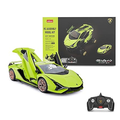 RASTAR RC Car Kits to Build, 1/18 Lamborghini Sian Supercar Assembly Building Kit with Remote Controller, 72PCs, STEM Kits for Kids and Adult, Ages 8+, Green
