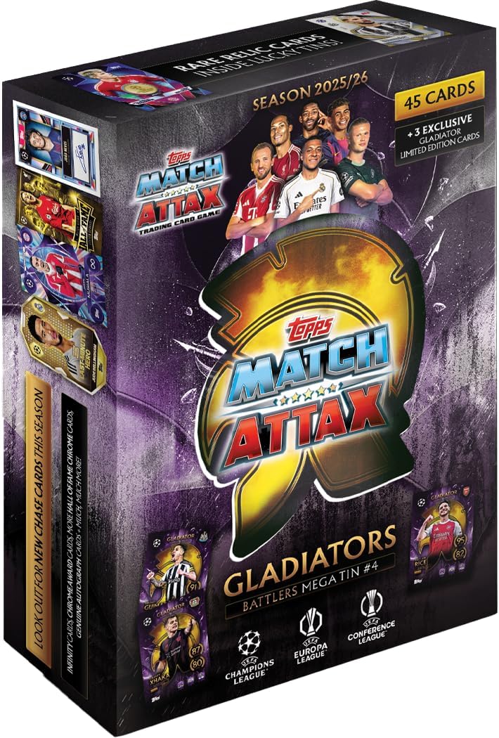 Topps UCC Match Attax 2025/26 - Mega Tin - Battlers - contains 45 Match Attax cards plus 3 exclusive Gladiators LE cards.
