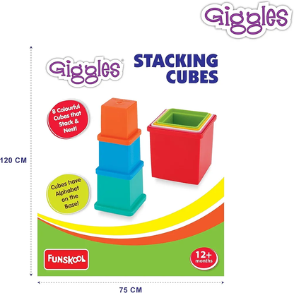 Giggles Funskool Plastic Stacking Multicolored Cubes,Blocks With Alphabet